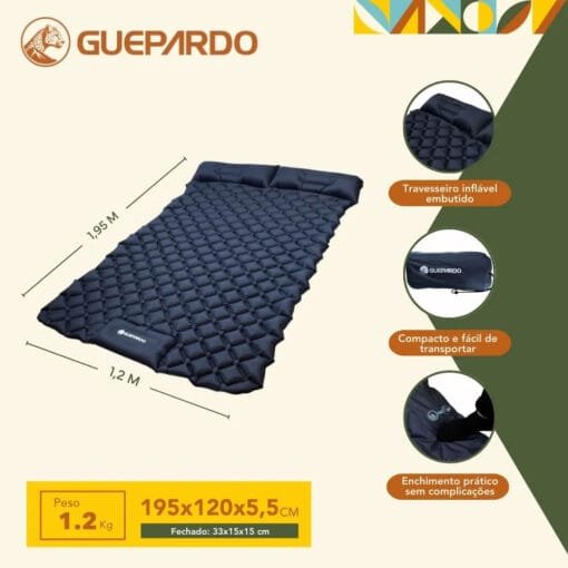 Colchonete Inflável de Casal Guepardo Dott Nylon TPU - Imagem 3