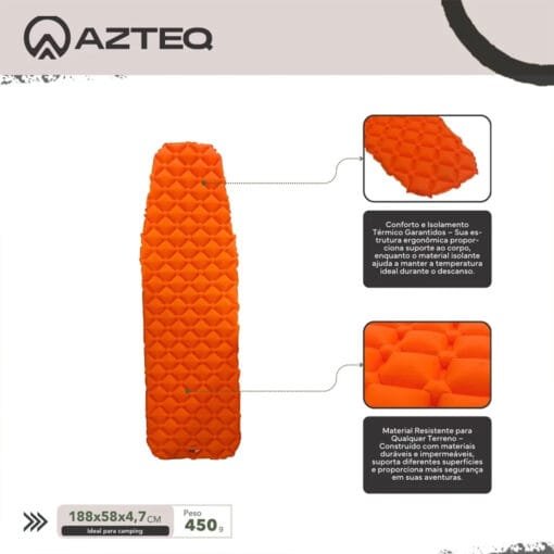 Colchonete Inflável Solteiro Ultralight Dobrável Leve Azteq - Imagem 3